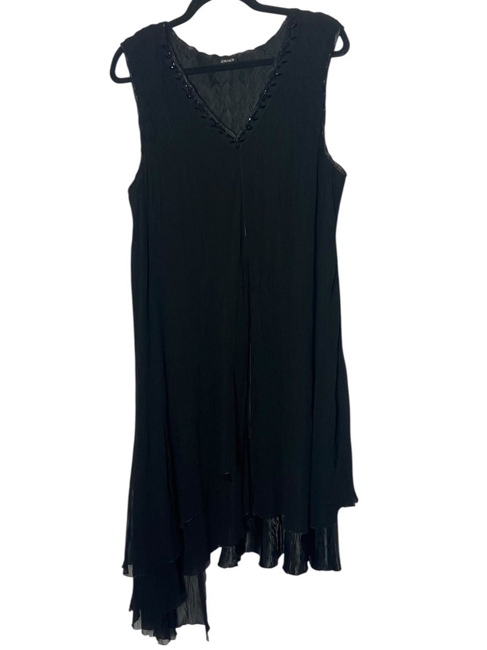 Komarov Sleeveless Crinkle Dress Asymmetrical Hem Rhinestone Trim Size Large